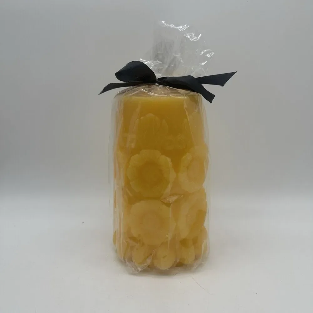 Ashland Flower Pillar Candle Yellow Floral Decorative Candle